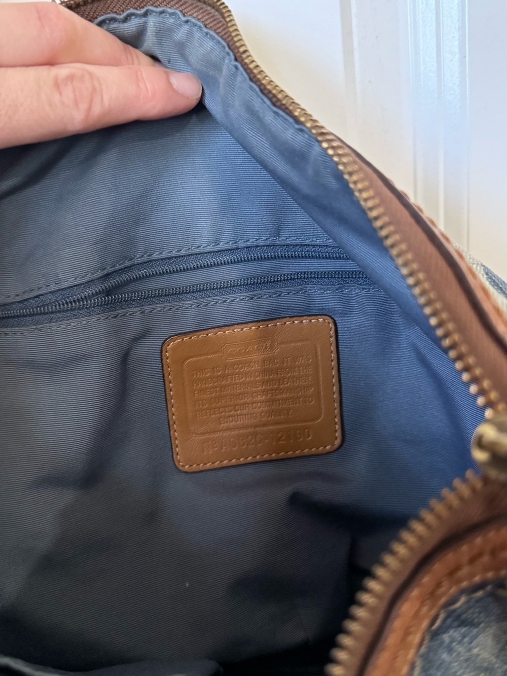 Coach Denim Signature Canvas Shoulder Bag with Brown Leather Trim - Picture 12 of 15